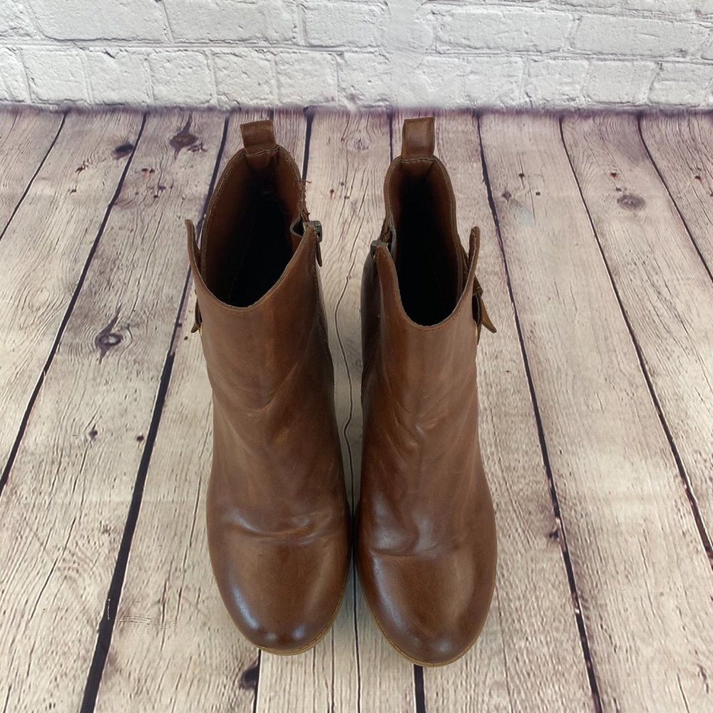 Target Faux Leather Brown Block Heel Ankle Boots - Picture 3 of 9